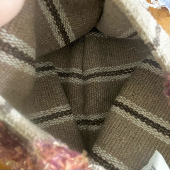 Unique Handmade Carpet Bag Tote Striped Brown w Pink Yellow Accents Read Notes - Picture 7 of 8